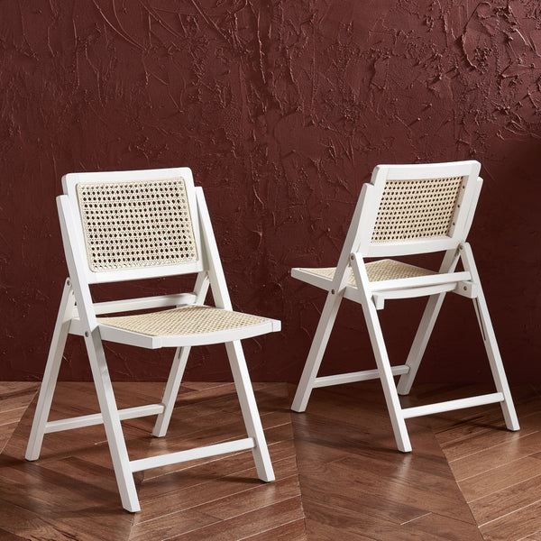 Safavieh Desiree Cane Folding Dining Chair - Set of 2 White / Natural Wood / Cane SFV4137C-SET2