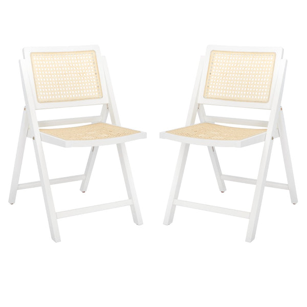 Safavieh Desiree Cane Folding Dining Chair - Set of 2 White / Natural Wood / Cane SFV4137C-SET2