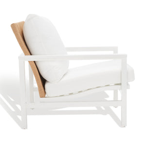 Safavieh Emmalee Cord Back Accent Chair White / Natural Wood / Cord / Fabric / Cushion SFV4143C