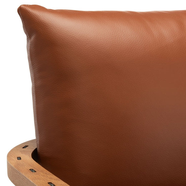 Caramel Mid-Century Leather Chair - Rustic Oak Accent Chair with Cozy Brown Leather Cushions