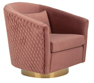 Clara Elegant Quilted Swivel Tub Chair with Gold Nailhead Trim for Chic Contemporary Décor