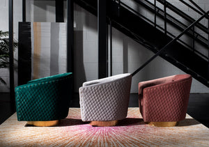 Clara Elegant Quilted Swivel Tub Chair with Gold Nailhead Trim for Chic Contemporary Décor