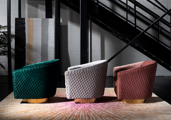 Clara Elegant Quilted Swivel Tub Chair with Gold Nailhead Trim for Chic Contemporary Décor