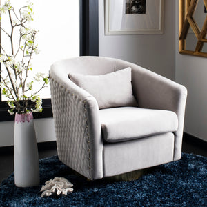 Clara Elegant Quilted Swivel Tub Chair with Gold Nailhead Trim for Chic Contemporary Décor