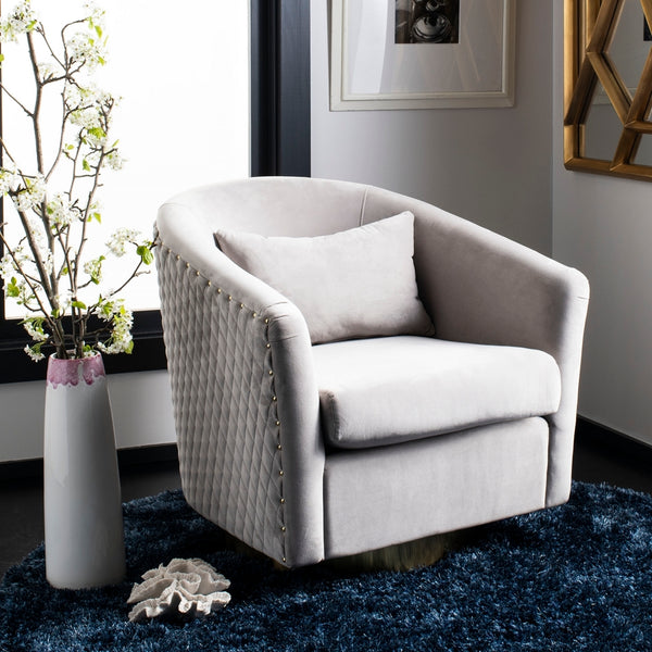 Clara Elegant Quilted Swivel Tub Chair with Gold Nailhead Trim for Chic Contemporary Décor