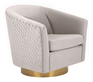 Clara Elegant Quilted Swivel Tub Chair with Gold Nailhead Trim for Chic Contemporary Décor