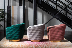 Clara Elegant Quilted Swivel Tub Chair with Gold Nailhead Trim for Chic Contemporary Décor