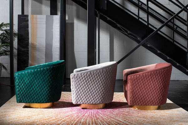 Clara Elegant Quilted Swivel Tub Chair with Gold Nailhead Trim for Chic Contemporary Décor