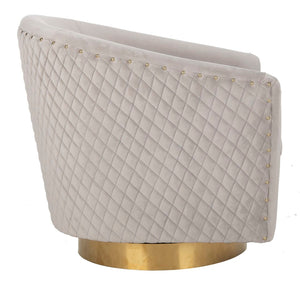 Clara Elegant Quilted Swivel Tub Chair with Gold Nailhead Trim for Chic Contemporary Décor