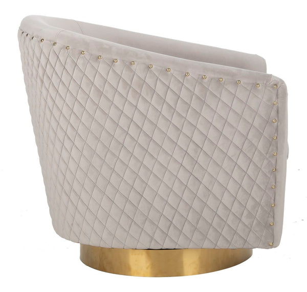 Clara Elegant Quilted Swivel Tub Chair with Gold Nailhead Trim for Chic Contemporary Décor