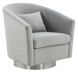 Safavieh Clara Quilted Swivel Tub Chair Light Gray Velvet / Wood Frame / Foam / Stainless Steel SFV4702E