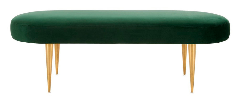 Corinne Velvet Oval Bench - Luxurious Seating with Chic Gold Legs for Modern Living Room Elegance