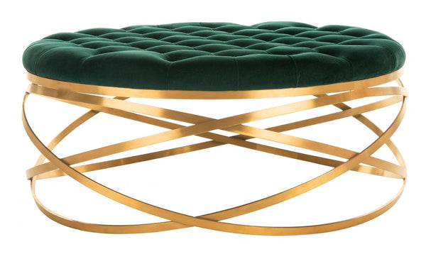 Rumi Tufted Velvet Ottoman - Sophisticated Gold Legs & Plush Design for Modern Living Spaces