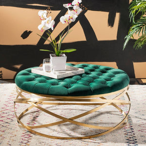 Rumi Tufted Velvet Ottoman - Sophisticated Gold Legs & Plush Design for Modern Living Spaces