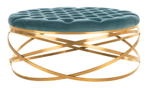 Rumi Tufted Velvet Ottoman - Sophisticated Gold Legs & Plush Design for Modern Living Spaces