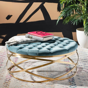 Rumi Tufted Velvet Ottoman - Sophisticated Gold Legs & Plush Design for Modern Living Spaces