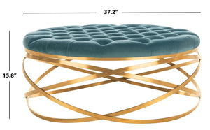 Rumi Tufted Velvet Ottoman - Sophisticated Gold Legs & Plush Design for Modern Living Spaces