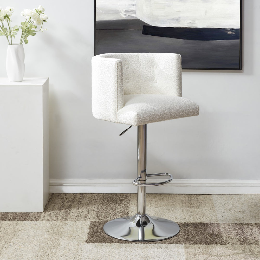 Safavieh Zayna Adjustable Boucle Barstool Ivory / Silver