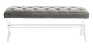 Tourmaline Glamorous Velvet Bench with Crystal Acrylic Legs - Stylish Seating for Any Space