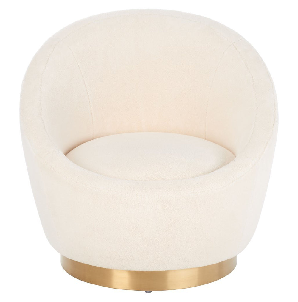 Pippa Ivory Faux Lamb Wool Swivel Chair with Gold Base – Plush Comfort for Any Stylish Space!