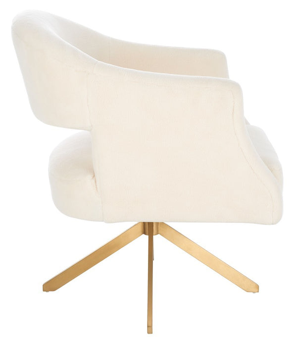 Quartz Swivel Accent Chair in Dusty Rose Velvet – Modern Design with Stunning Geometric Back Cut-Out