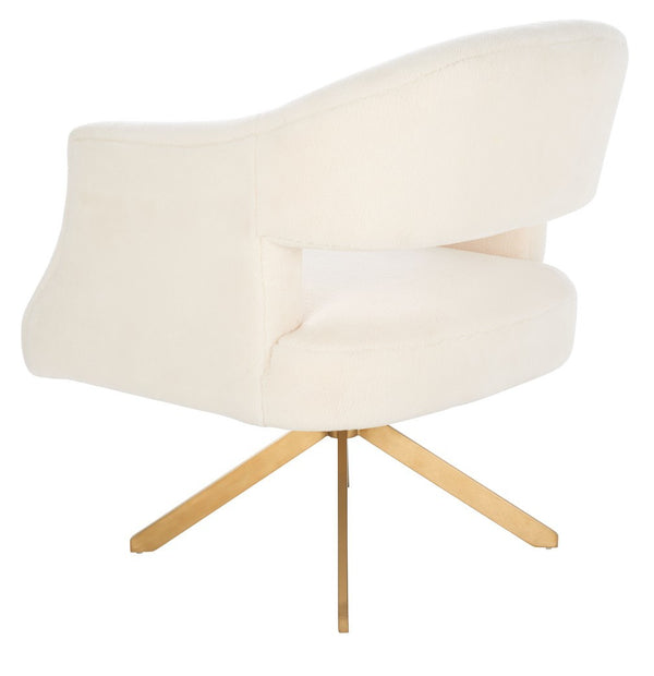 Quartz Swivel Accent Chair in Dusty Rose Velvet – Modern Design with Stunning Geometric Back Cut-Out