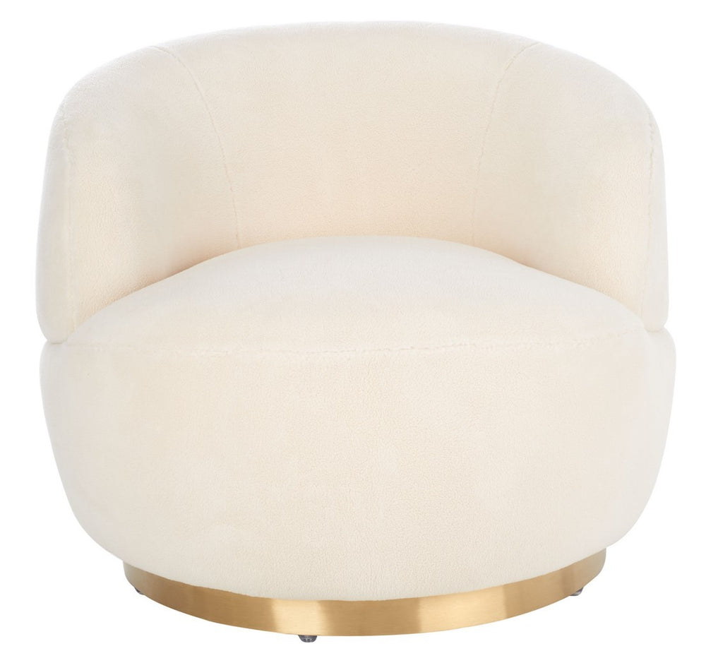 Flynn Luxurious Faux Lamb Wool Swivel Chair with Glamorous Gold Base for Elegant Living Spaces