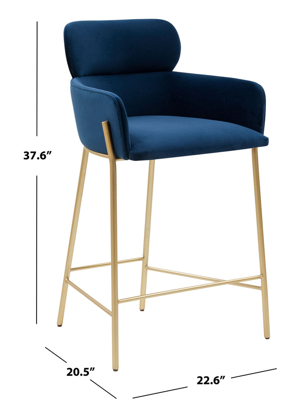 Safavieh Charlize Velvet Counter Stool Navy / Gold Wood / Fabric / Foam / Metal SFV4756A