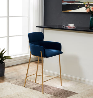 Safavieh Charlize Velvet Counter Stool Navy / Gold Wood / Fabric / Foam / Metal SFV4756A