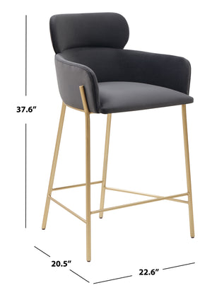 Safavieh Charlize Velvet Counter Stool Dark Grey / Gold Wood / Fabric / Foam / Metal SFV4756B