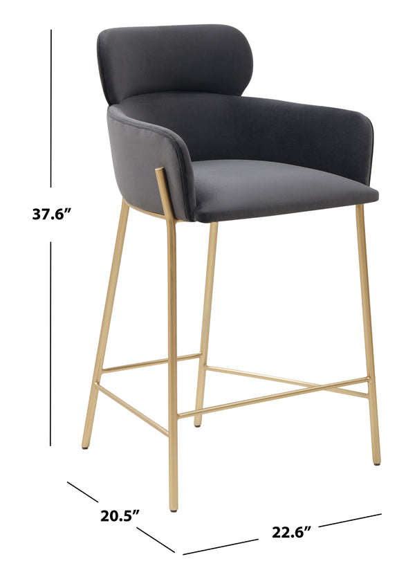 Safavieh Charlize Velvet Counter Stool Dark Grey / Gold Wood / Fabric / Foam / Metal SFV4756B