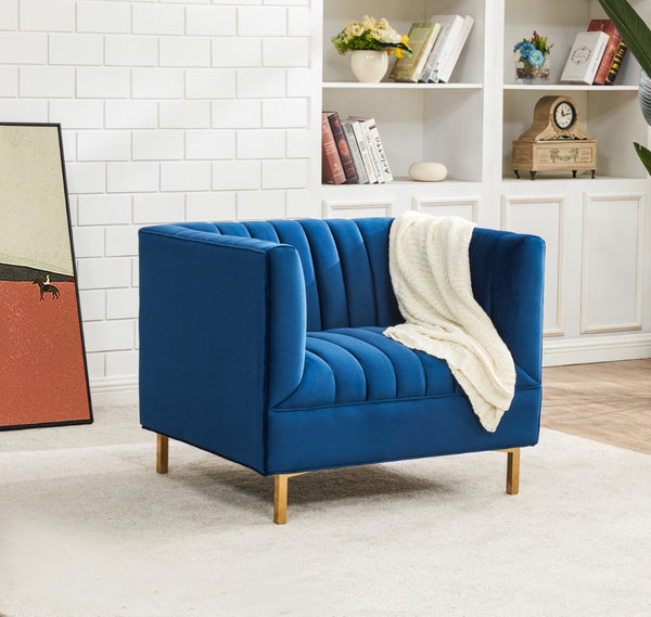 Safavieh Doris Velvet Club Chair Navy Wood / Fabric / Foam / Metal SFV4763C