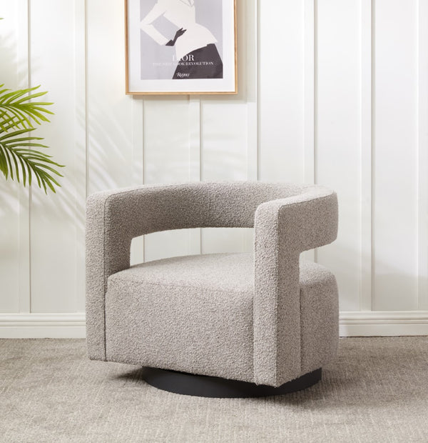Safavieh Edgar Boucle Swivel Chair Light Grey / Black Wood / Fabric / Foam / Metal SFV4764E