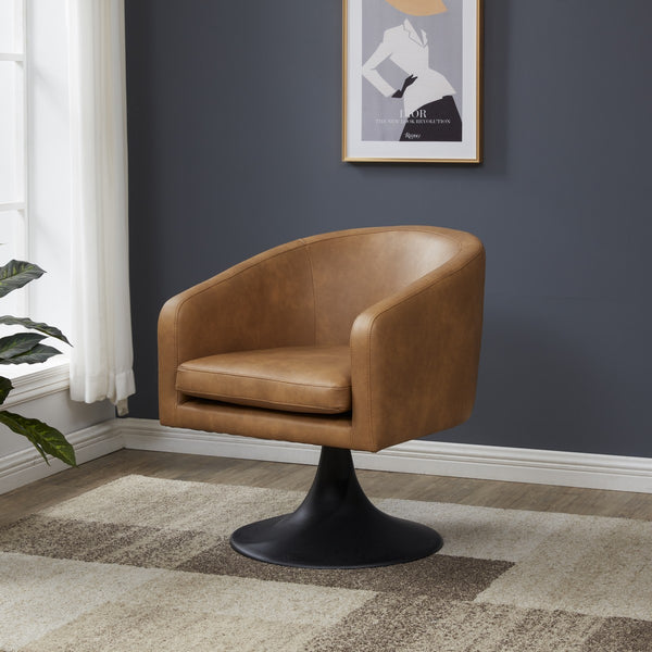 Gonzalez Pedestal Chair - Striking Modern Design with Gold Stainless Steel Base and Vegan Leather Seat
