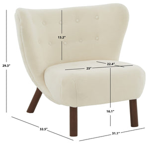 Safavieh Gabriel Modern Wingback Chair Ivory / Dark Brown Wood / Fabric / Foam  SFV4818A