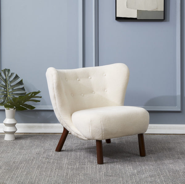 Safavieh Gabriel Modern Wingback Chair Ivory / Dark Brown Wood / Fabric / Foam  SFV4818A