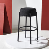 Safavieh Paisleigh Boucle And Metal Leg Barstool Black Wood / Fabric / Foam / Metal SFV5031B