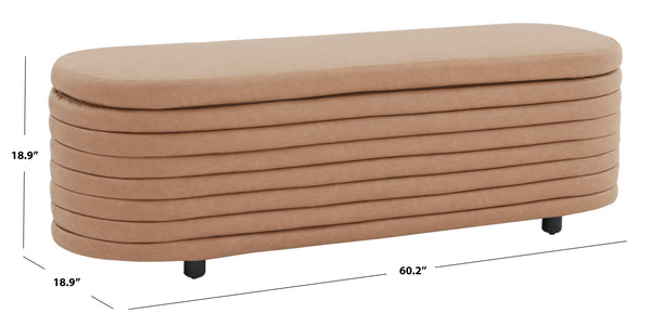 Safavieh Jaymie Veagan Leather Storage Bench Camel / Black Wood / Fabric / Foam  SFV5040F