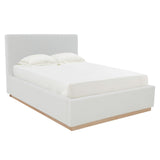 Safavieh Pippin Linen Queen Bed White / Natural Wood / Fabric / Foam SFV5063A-Q-4BX