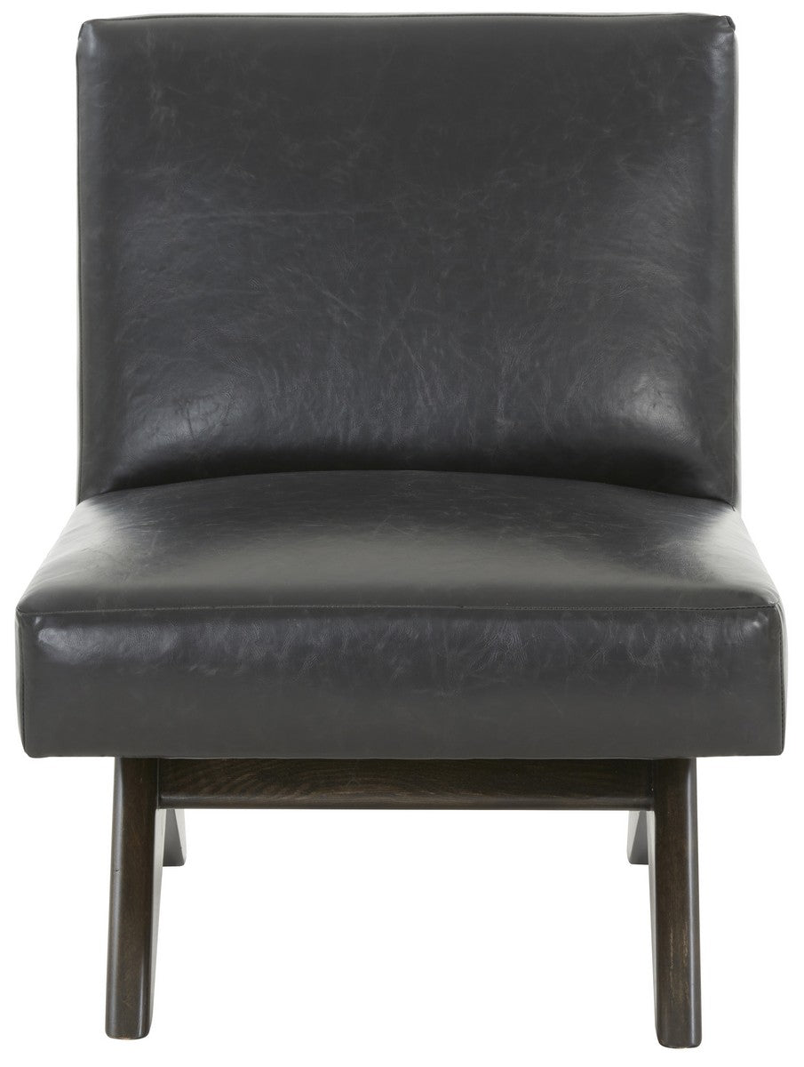 Safavieh Deasha Vegan Leather Accent Chair Black / Walnut Wood / Fabric / Foam SFV5075A