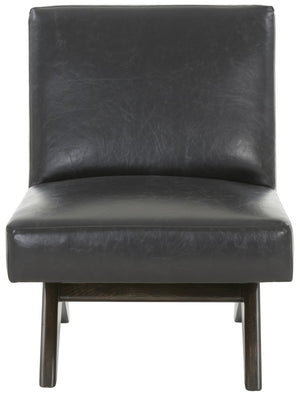Safavieh Deasha Vegan Leather Accent Chair Black / Walnut Wood / Fabric / Foam SFV5075A