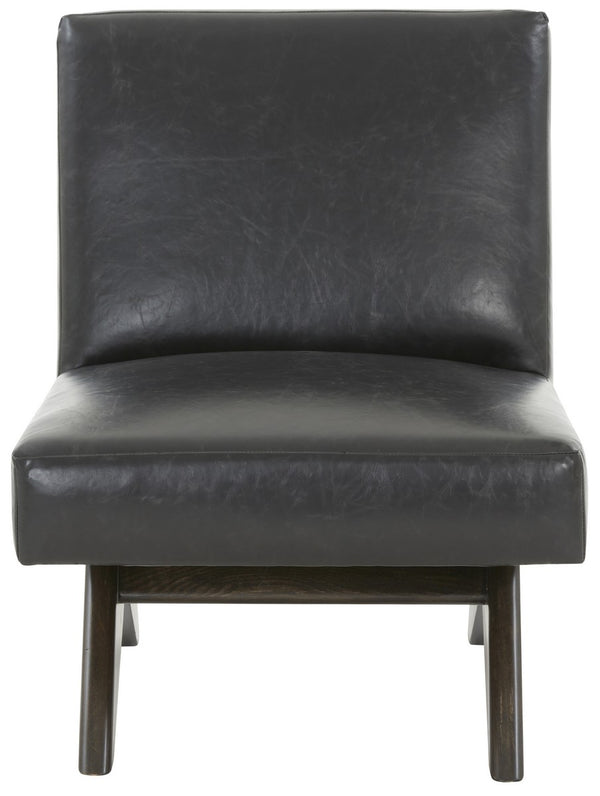 Safavieh Deasha Vegan Leather Accent Chair Black / Walnut Wood / Fabric / Foam SFV5075A