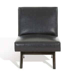 Safavieh Deasha Vegan Leather Accent Chair Black / Walnut Wood / Fabric / Foam SFV5075A