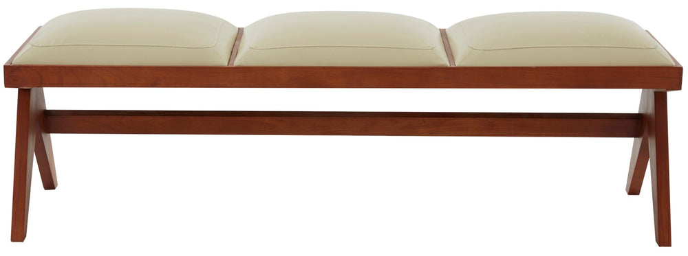 Safavieh Rosselli Vegan Leather And Wood Bench Cream / Walnut Wood / Fabric / Foam SFV5079A