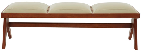 Safavieh Rosselli Vegan Leather And Wood Bench Cream / Walnut Wood / Fabric / Foam SFV5079A