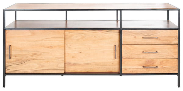 Safavieh Angelice Sliding Door Media Unit in Light Walnut, Black SFV5744A