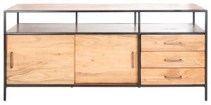 Safavieh Angelice Sliding Door Media Unit in Light Walnut, Black SFV5744A