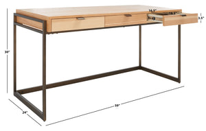 Safavieh Genevieve 3-Drawer Writing Desk Walnut / Antique Brass Wood / Stainless Steel SFV6008C