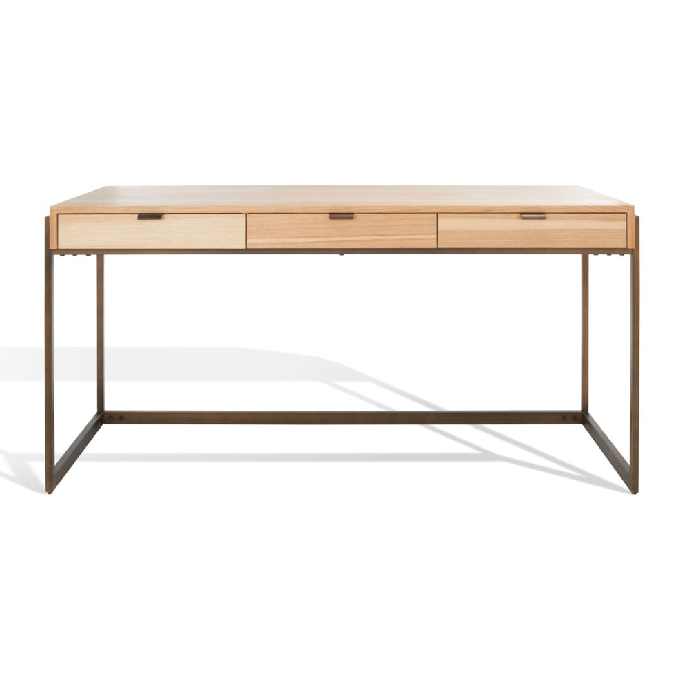 Safavieh Genevieve 3-Drawer Writing Desk Walnut / Antique Brass Wood / Stainless Steel SFV6008C