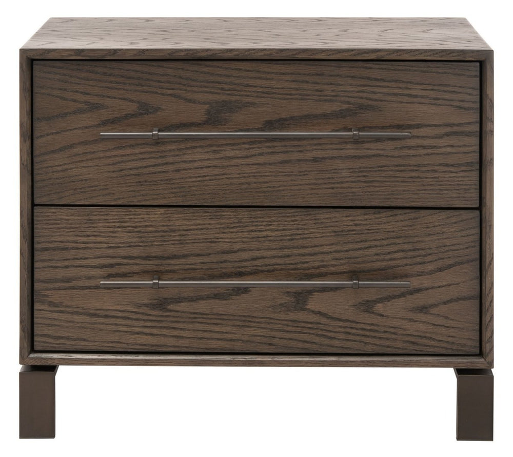 Simmons Rustic 2 Drawer Nightstand - Dark Walnut with Antique Brass Pulls for Chic Interiors